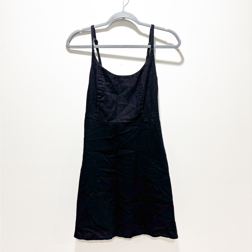 Old Navy Black Mini Dress Linen Blend Pockets Size Medium